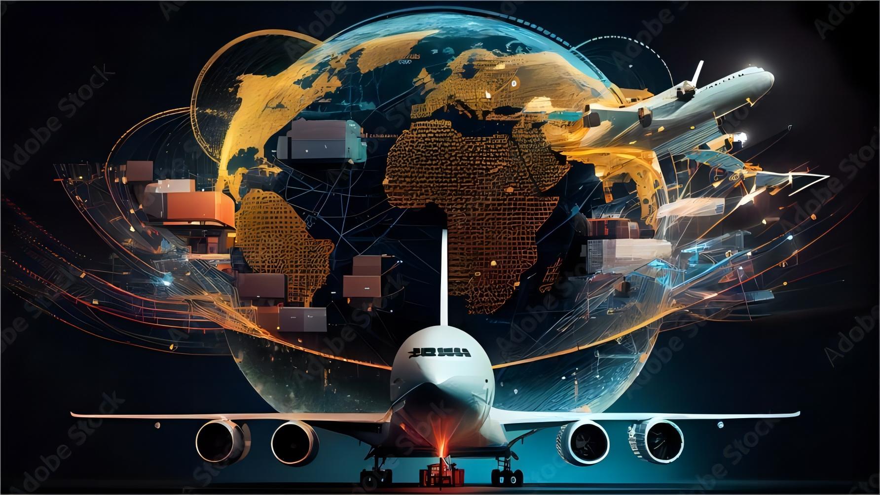 Air freight plane being loaded with cargo for international shipping