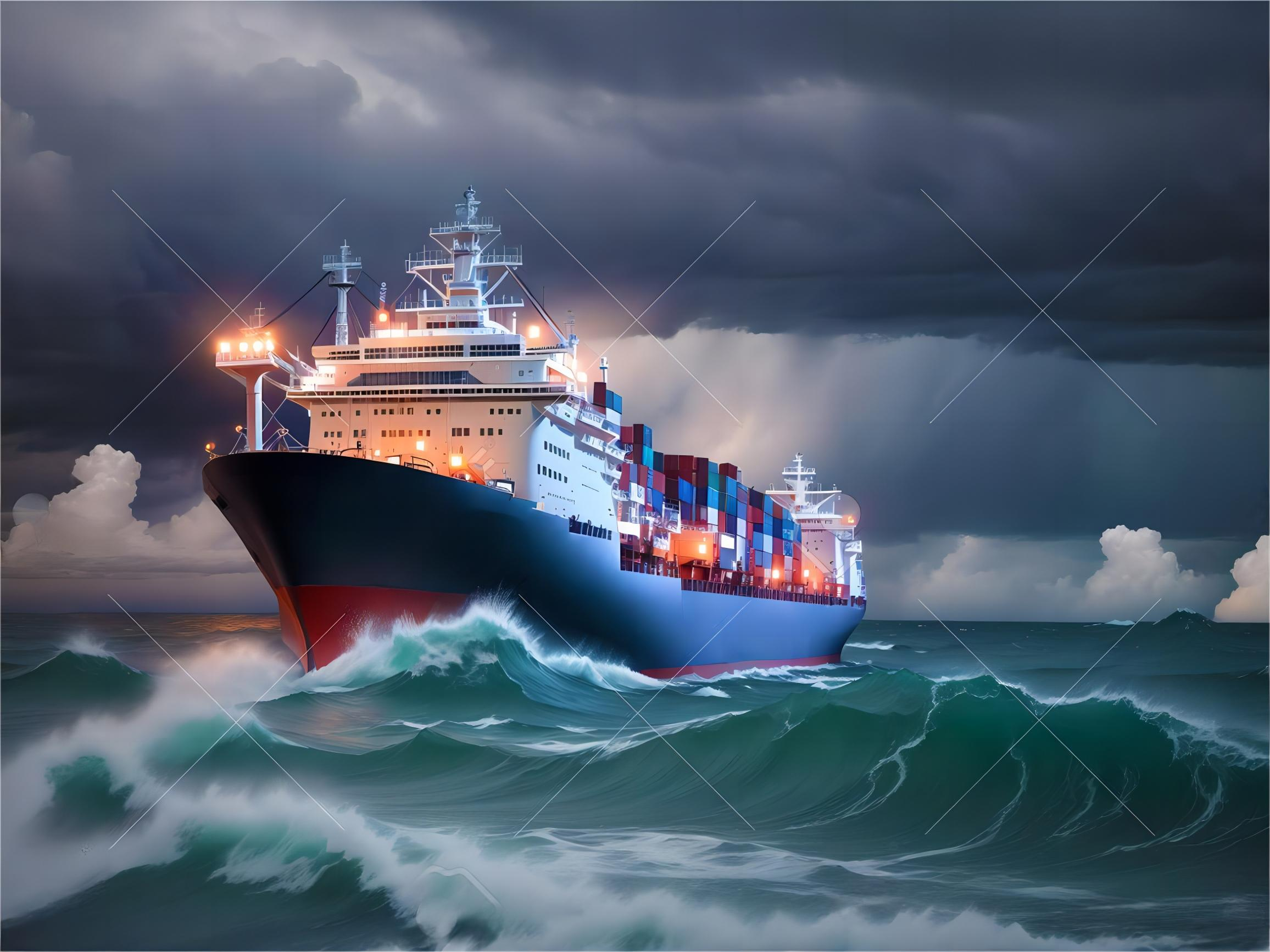 A large cargo ship carrying FCL and LCL containers across the ocean