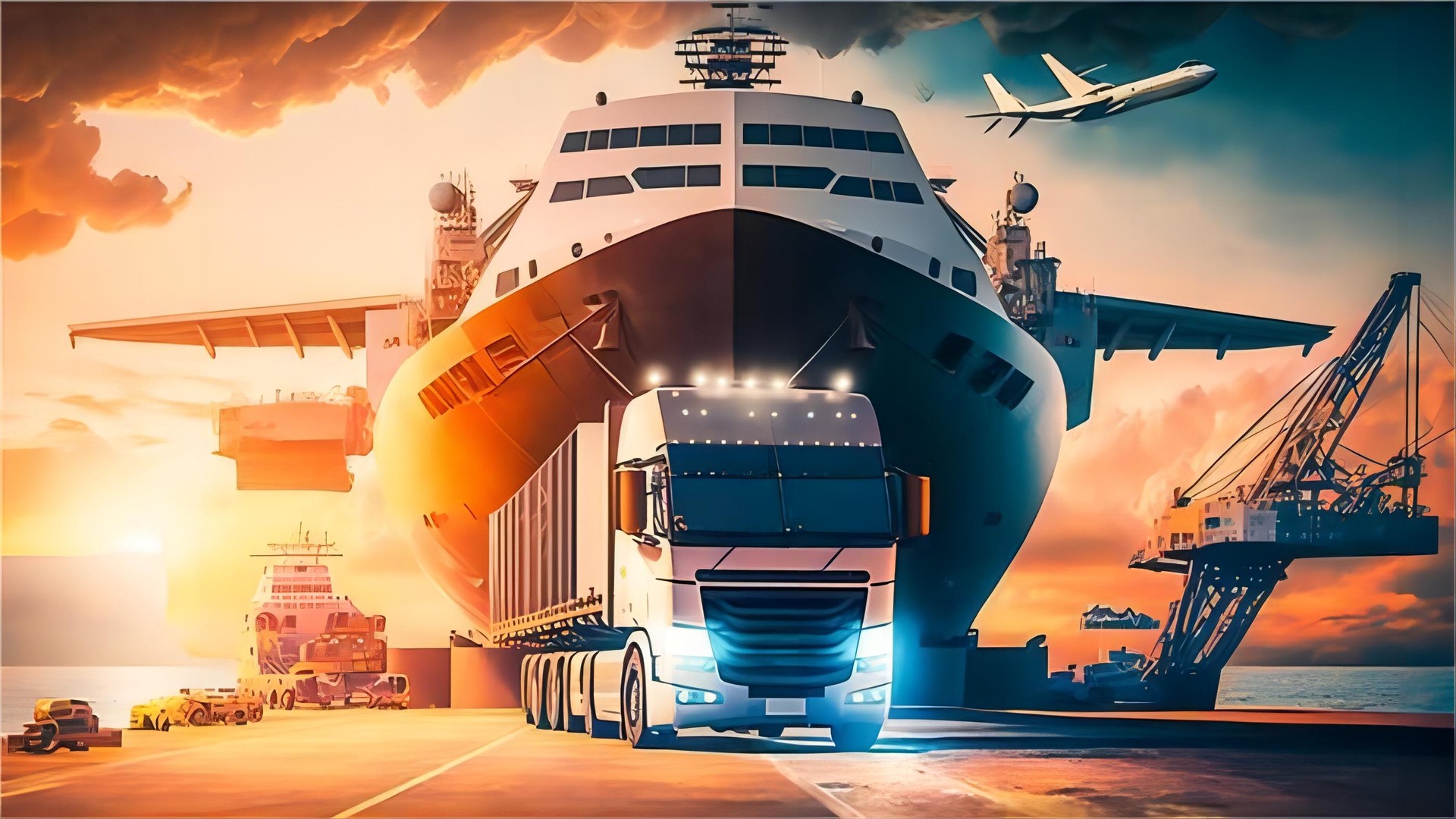 Container ship transporting goods from China to France