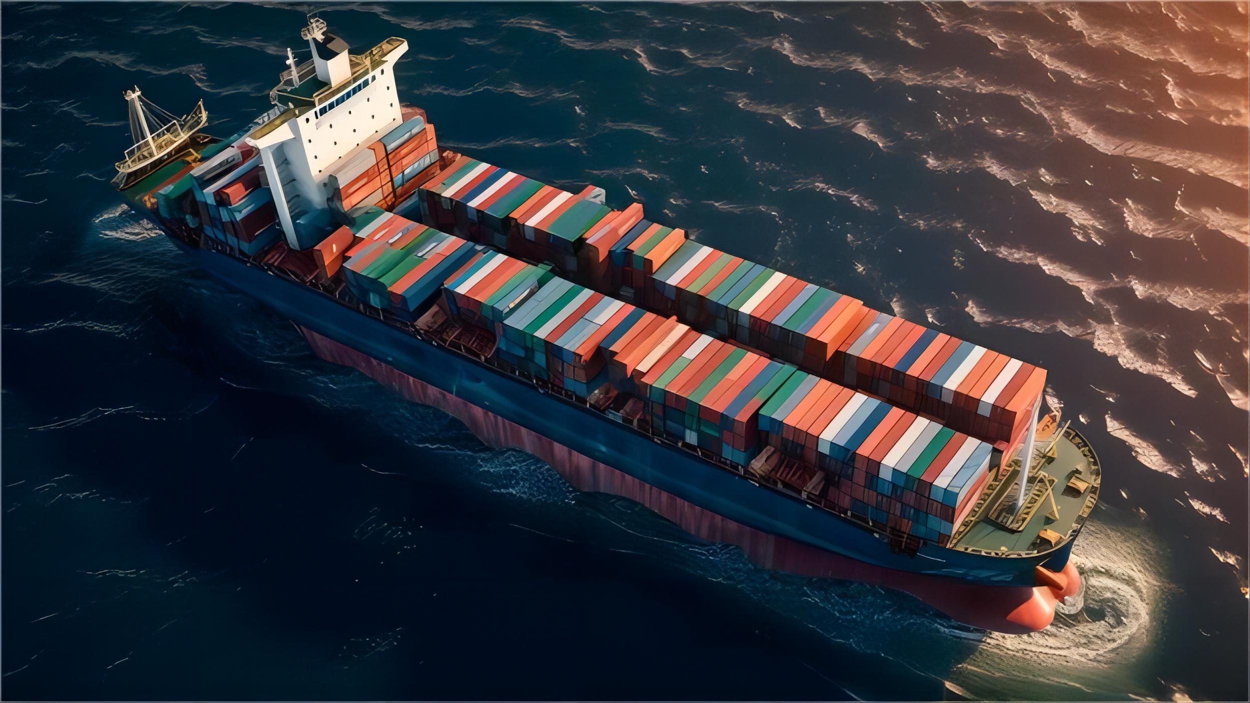 Cargo ship transporting containers from China to Kuwait